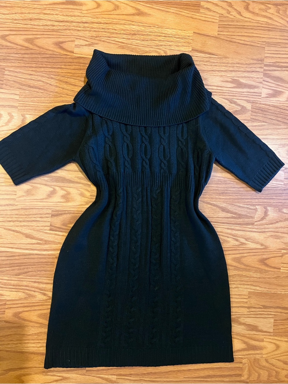 Apostrophe Black Cable-Knit Cowl Neck Sweater Dress